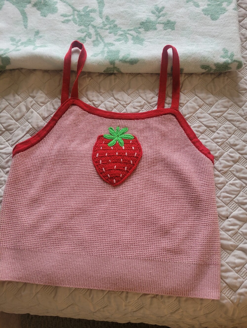 Womens Pink Strawberry Knit Tank Top